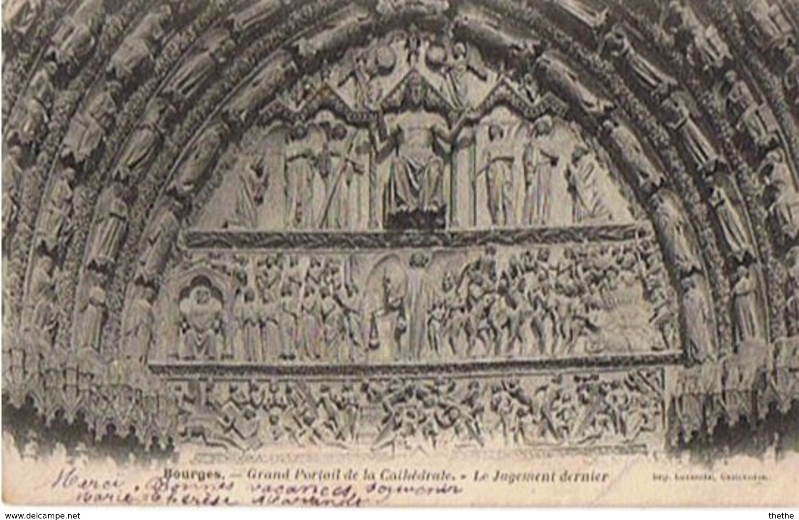 CP - BOURGES - Grand Portail De La Cathédrale - Le Jugement Dernier - Taxée 10 Centimes - 1859-1959 Brieven & Documenten