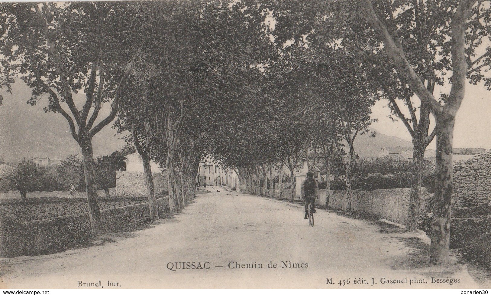 CPA 30 QUISSAC CHEMIN DE NIMES  CYCLISTE - Quissac