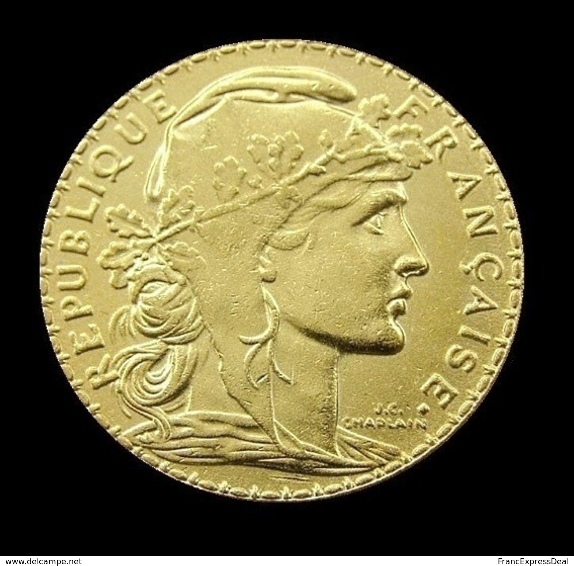 COPIE - 1 Pièce Plaquée OR Sous Capsule ! ( GOLD Plated Coin ) - France - 20 Francs Marianne Coq 1908 - Autres & Non Classés