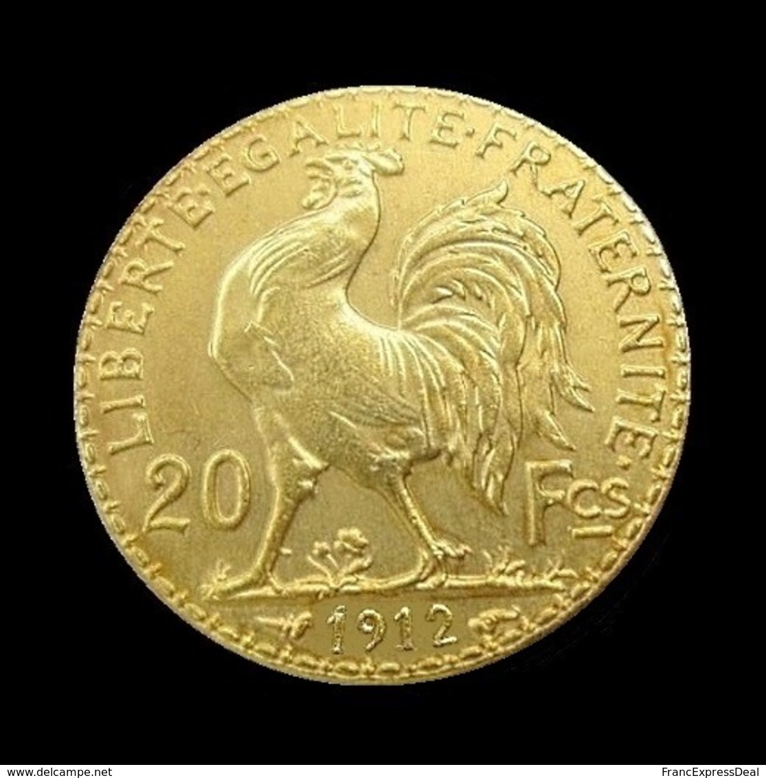 COPIE - 1 Pièce Plaquée OR Sous Capsule ! ( GOLD Plated Coin ) - France - 20 Francs Marianne Coq 1912 - Autres & Non Classés