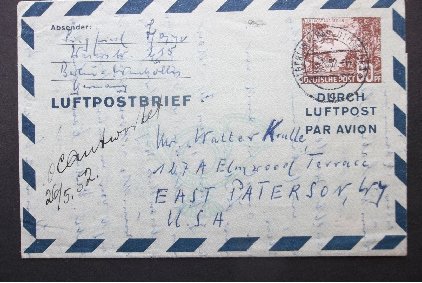 Deutsche Post: 1952 Luftpostbrief To USA (#US5) - Cartas & Documentos