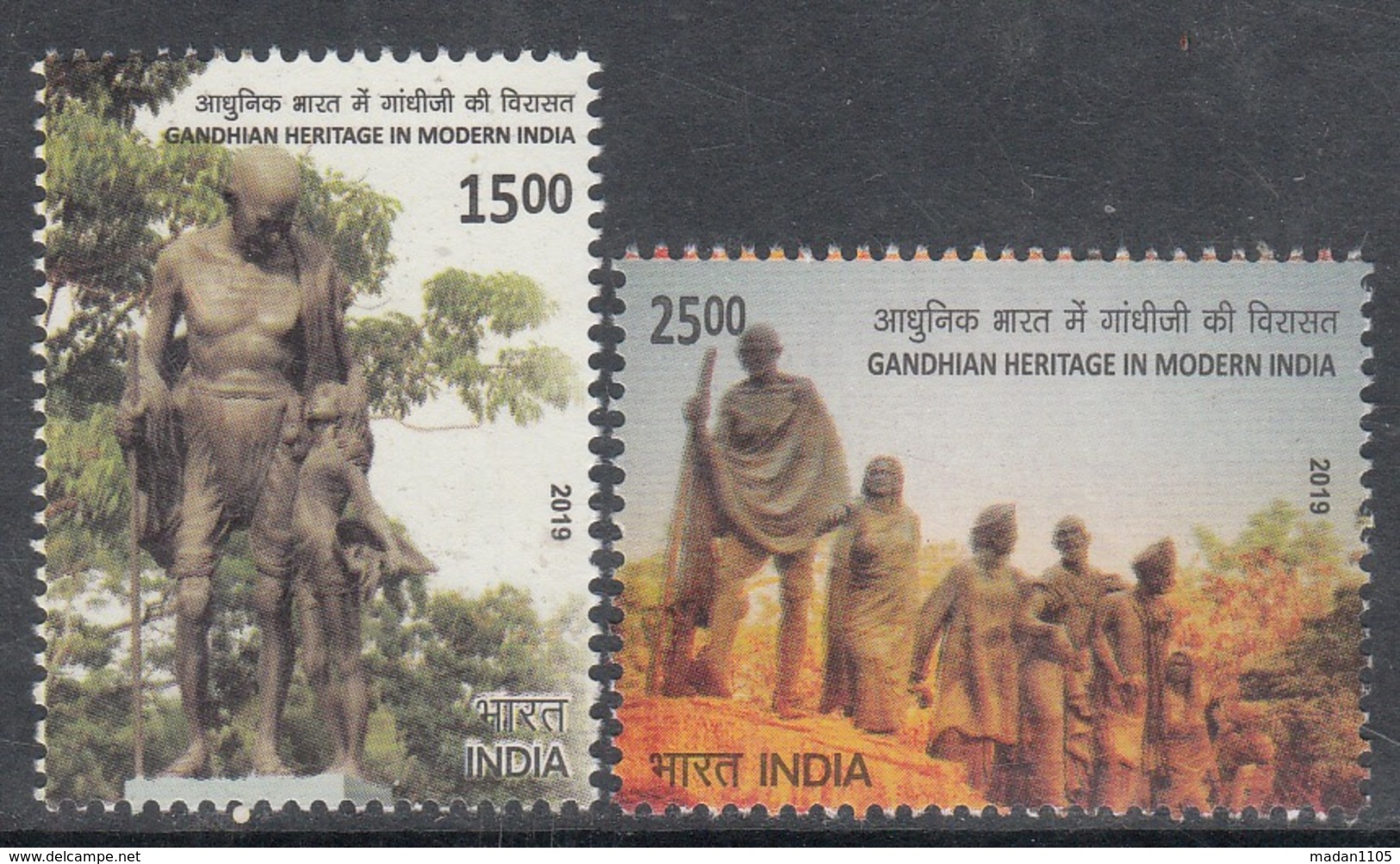 INDIA, 2019, Gandhian Heritage In Modern India, Set 2v Complete, Gandhi Statues. MNH(**) - Unused Stamps