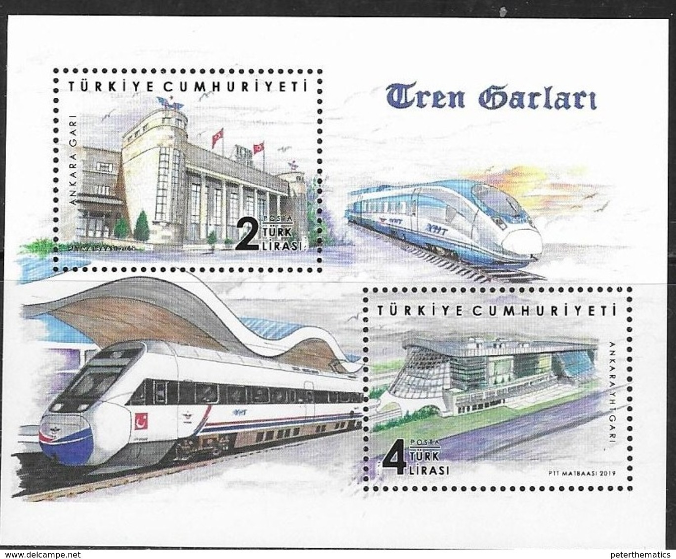 TURKEY, 2019, MNH,TRAINS, RAILWAY STATIONS, S/SHEET - Eisenbahnen