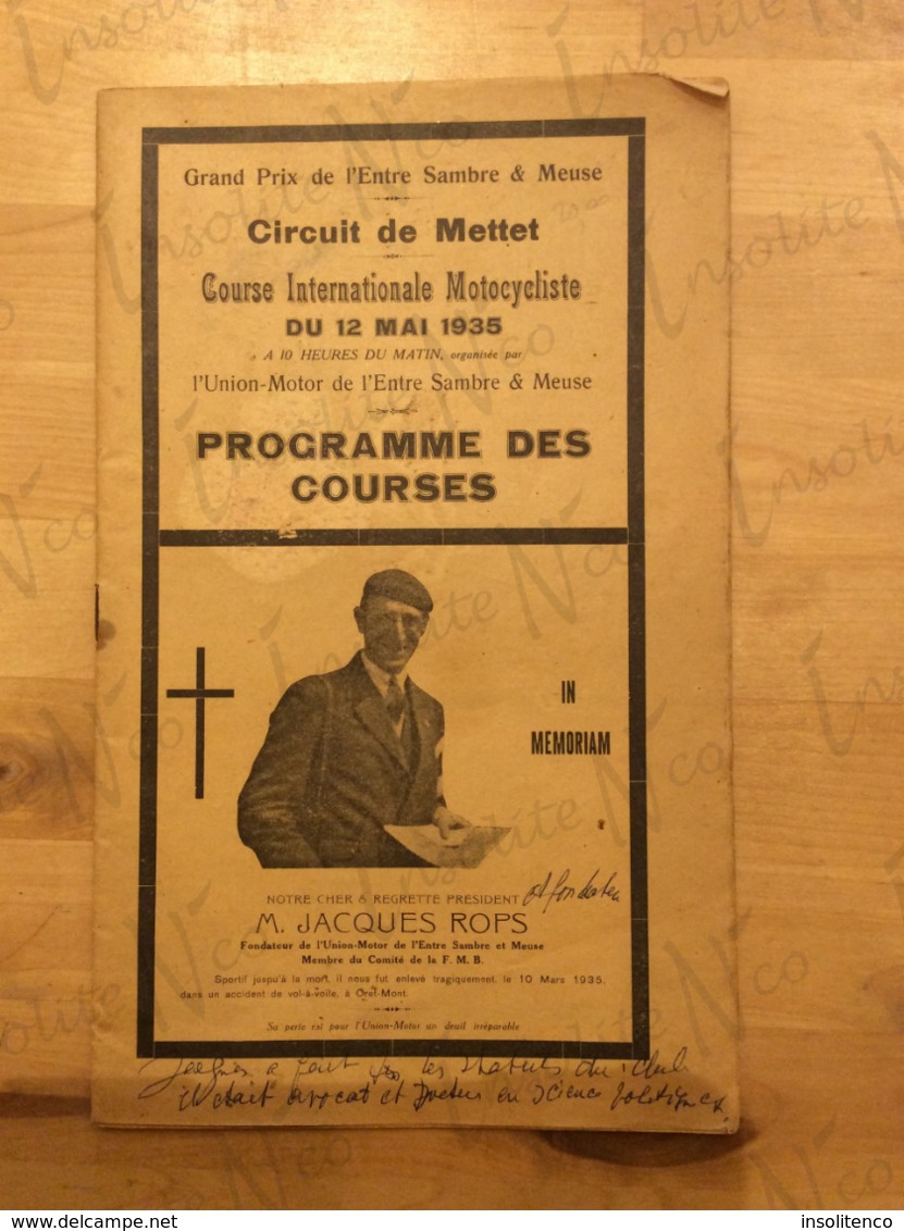 Programme Des Courses - Motos - Circuit De Mettet Mai 1935  - Grand Prix De L'Entre Sambre & Meuse - Jacques Rops - Motos