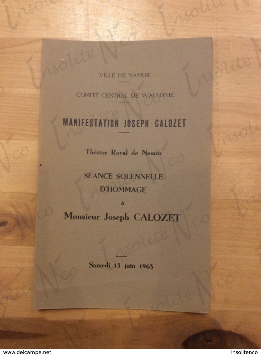 Séance Solennelle D'hommage à M. Joseph Calozet Juin 1965 Théâtre Royal De Namur Comité Central De Wallonie - Programs