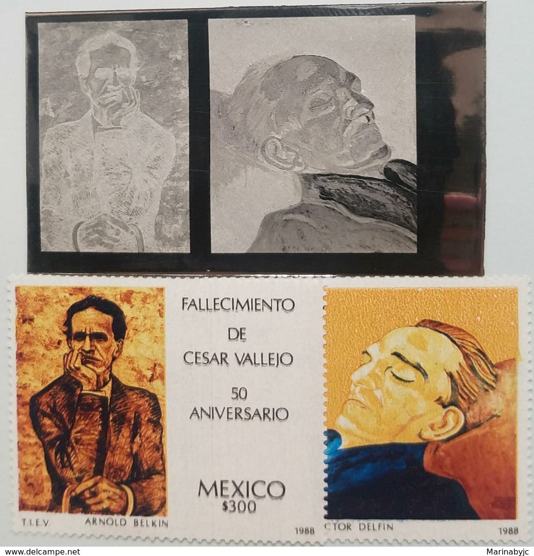 L) 1988 MEXICO, DEATH OF CESAR VALLERO 50 ANNIVERSARY, PEOPLE, ARNOLD BELKIN, PRINTING PLATE - Mexico