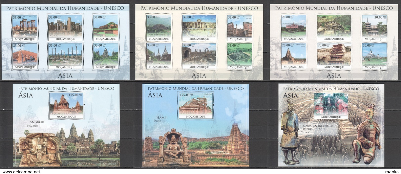 X141 2010 MOZAMBIQUE MOCAMBIQUE ARCHITECTURE MONUMENTS OF ASIA UNESCO WORLD HERITAGE 3SH+3BL MNH - Monumenti