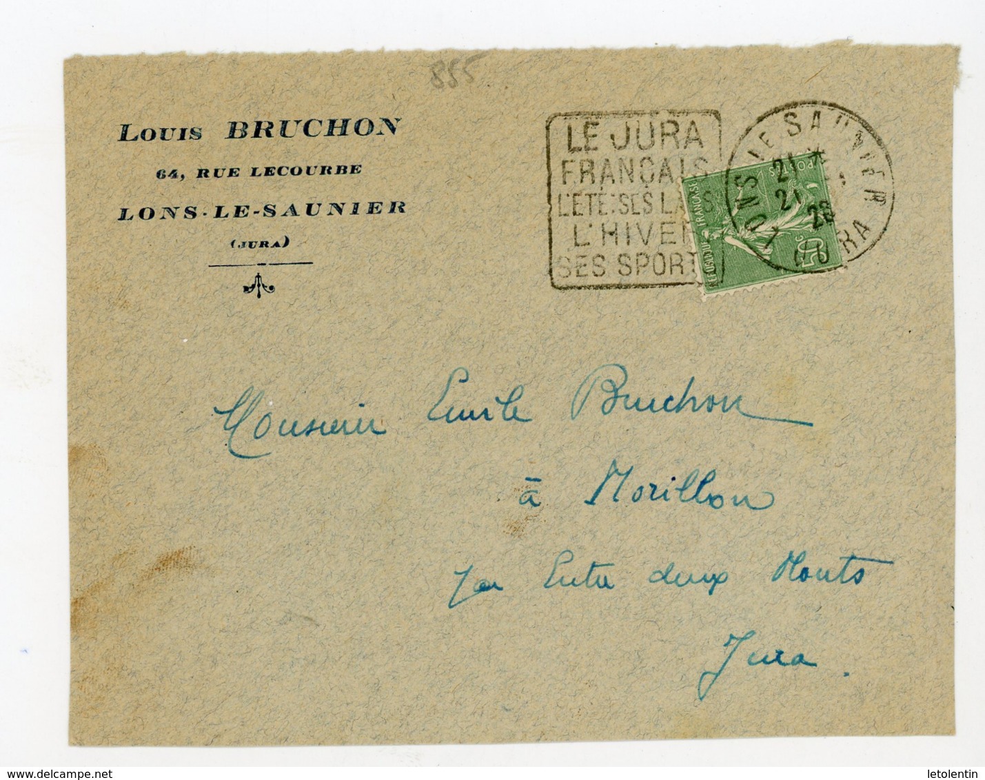 SEMEUSE  N° Yt 198 OBLI. DAGUIN "LE JURA FRANÇAIS L'ÉTÉ SES LACS L'HIVER SES SPORTS 1928 SUR DEVANT DE LETTRE - 1903-60 Semeuse Lignée