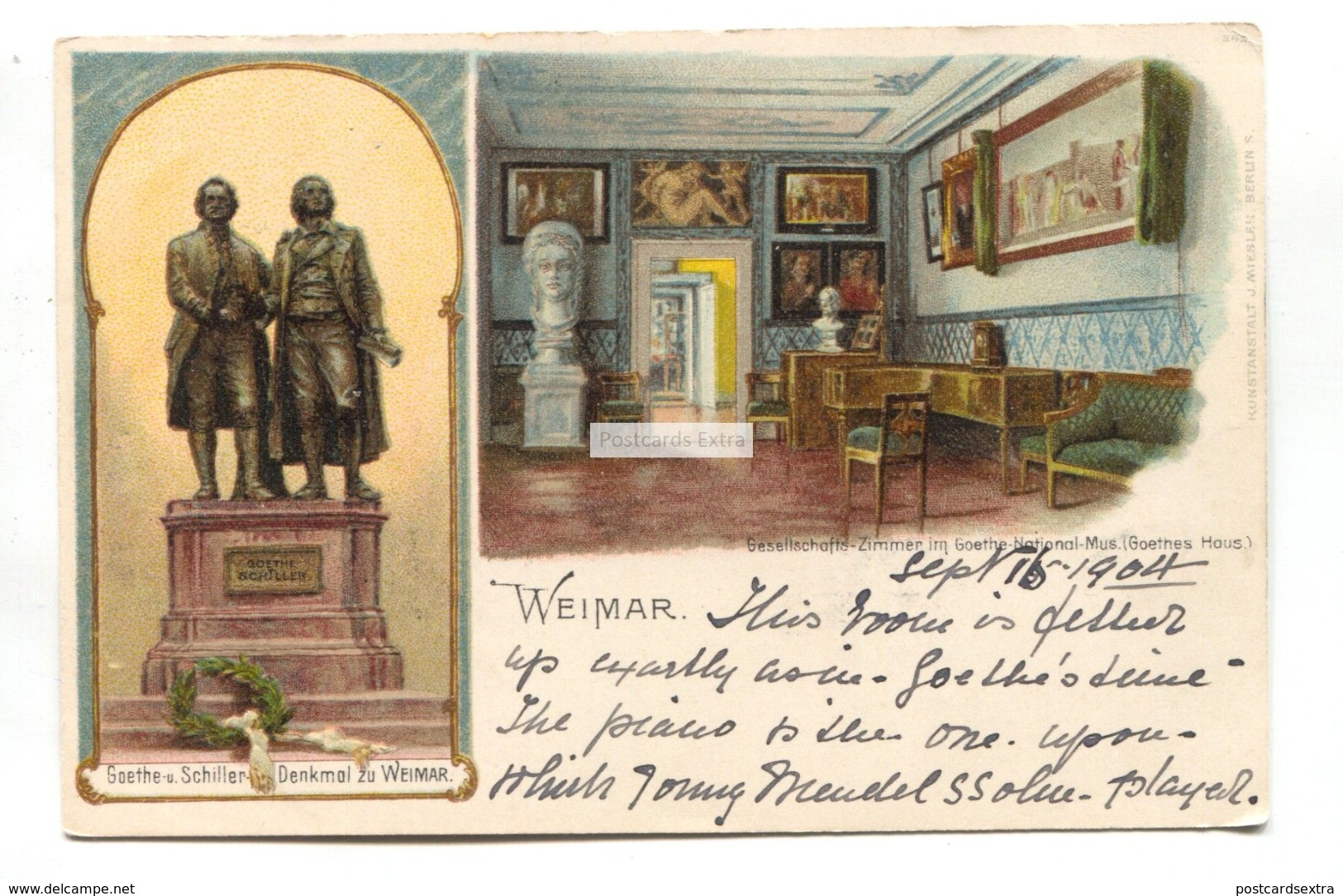 Weimar - Goethes Haus, Denkmal - 1904 Used Germany Postcard, Gruss Aus Style - Weimar