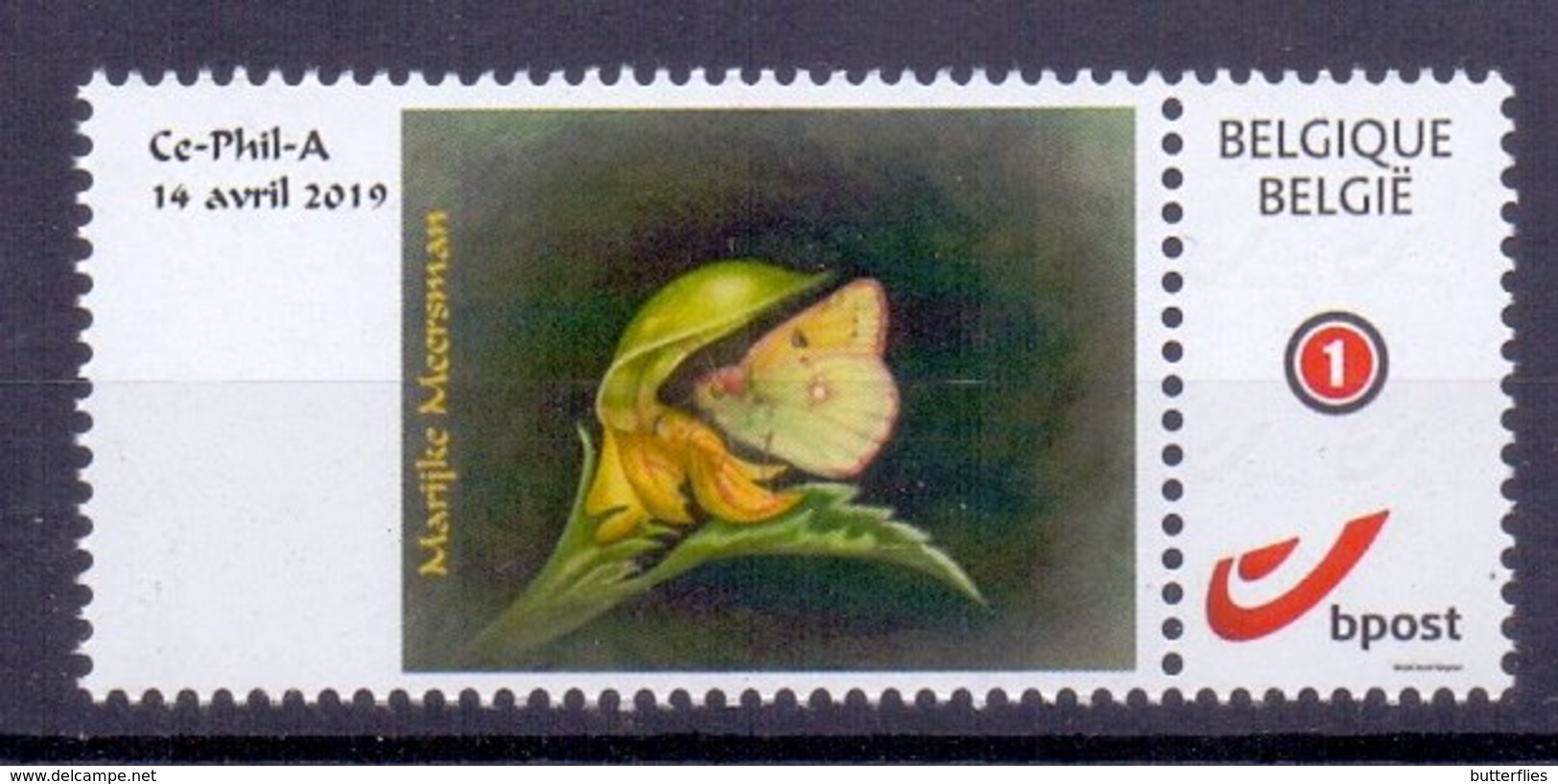 Belgie - 2019 - **Duostamp - Ce-Phil-A -14 Avril 2019 - Gele Luzerne Vlinder - Pap. Le Soufré Lamier Jaune ** M.Meersman - Mint