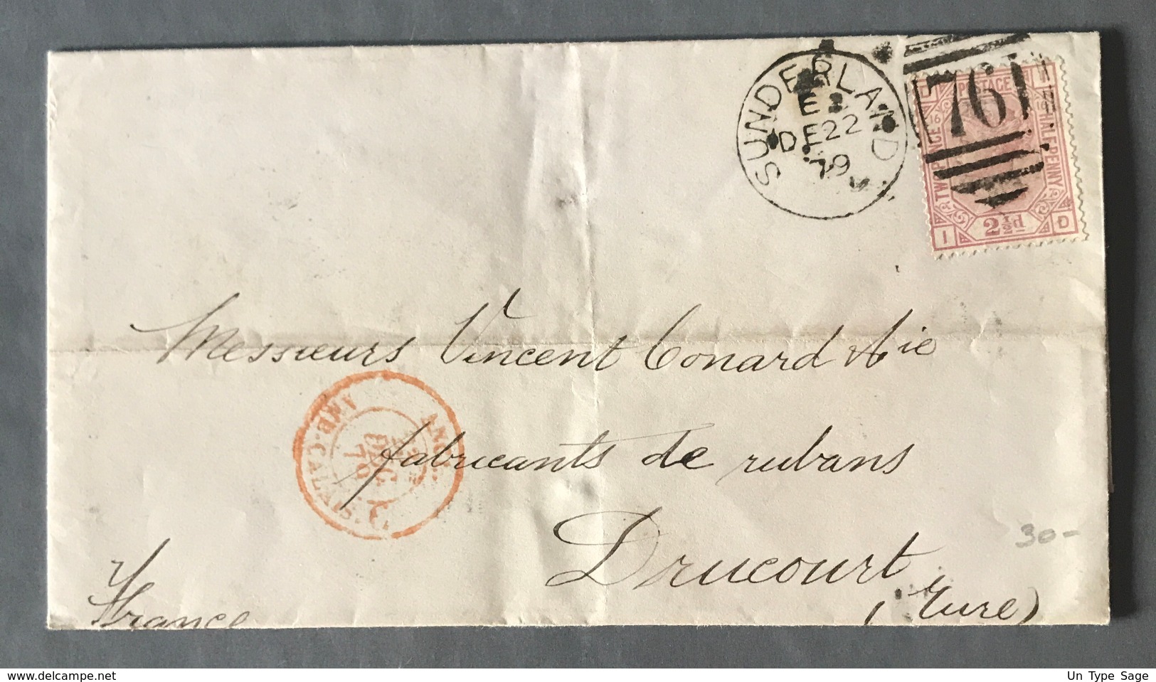 Grande-Bretagne - UK - Lettre De Sunderland 1879 Pour La France - Ambulant ANGL. AMB. CALAIS C - (W1294) - Briefe U. Dokumente