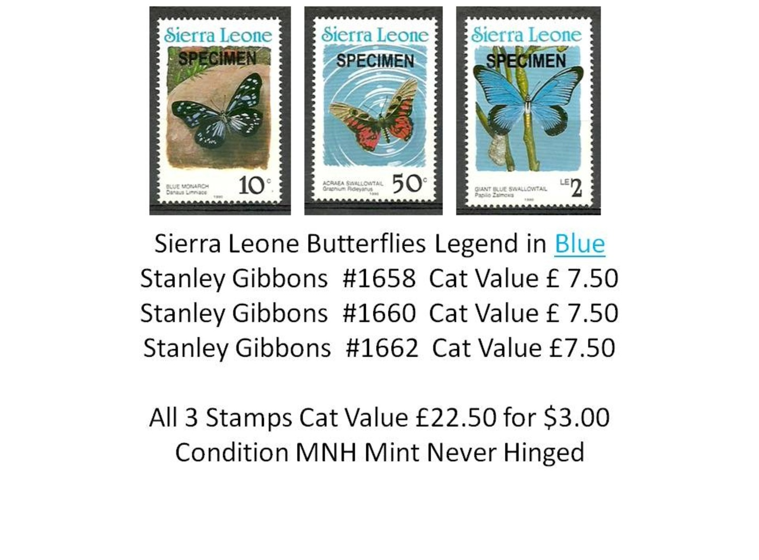 Sierra Leone MNH - Cat £22.50 For $3.00 - Insects Butterflies Papillons Schmetterlinge Farfalle Mariposas Vlinders - Butterflies