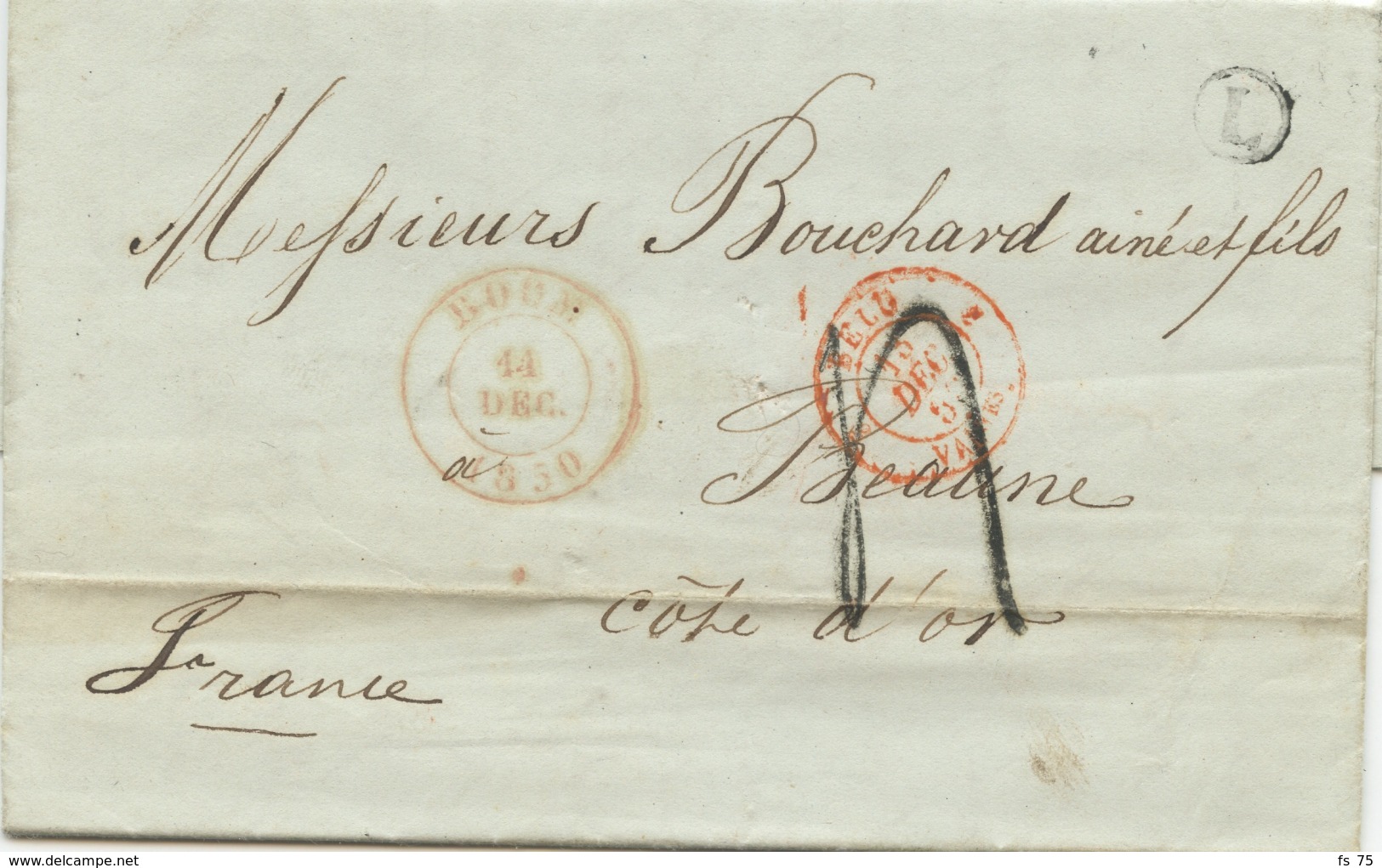 BELGIQUE - CAD BOOM 1850 + BOITE L SUR LETTRE AVEC TEXTE DE SCHELLE POUR LA FRANCE - Correo Rural