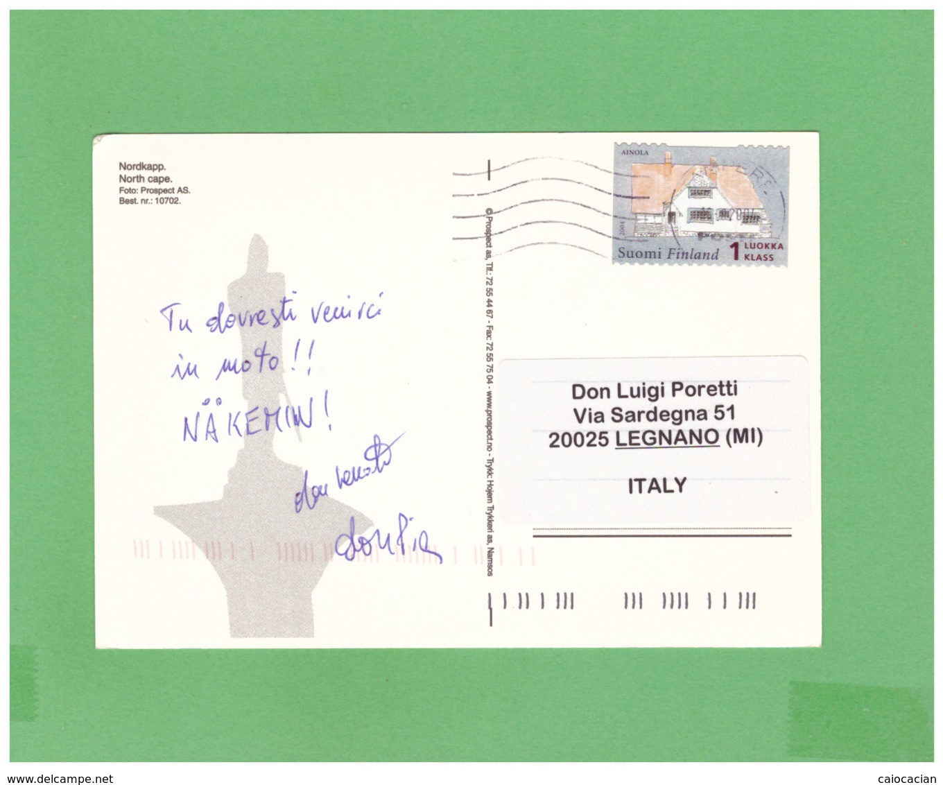 2004 FINLAND NORDKAPP POSTCARD WITH 1 STAMP TO ITALY - Covers & Documents