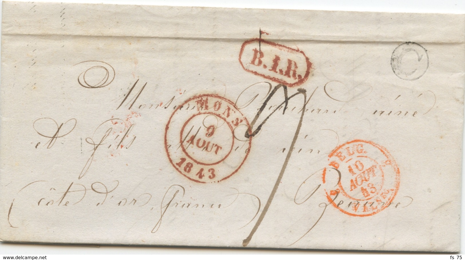 BELGIQUE - CAD MONS 1843 + BOITE C SUR LETTRE AVEC TEXTE DE PATURAGES POUR LA FRANCE - Posta Rurale