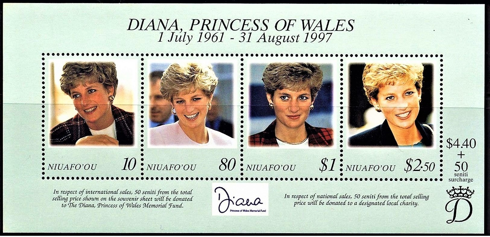 # Niuafo'ou 1998**Mi.330-33  Princess Diana , MNH  [19;144] - Famous Ladies