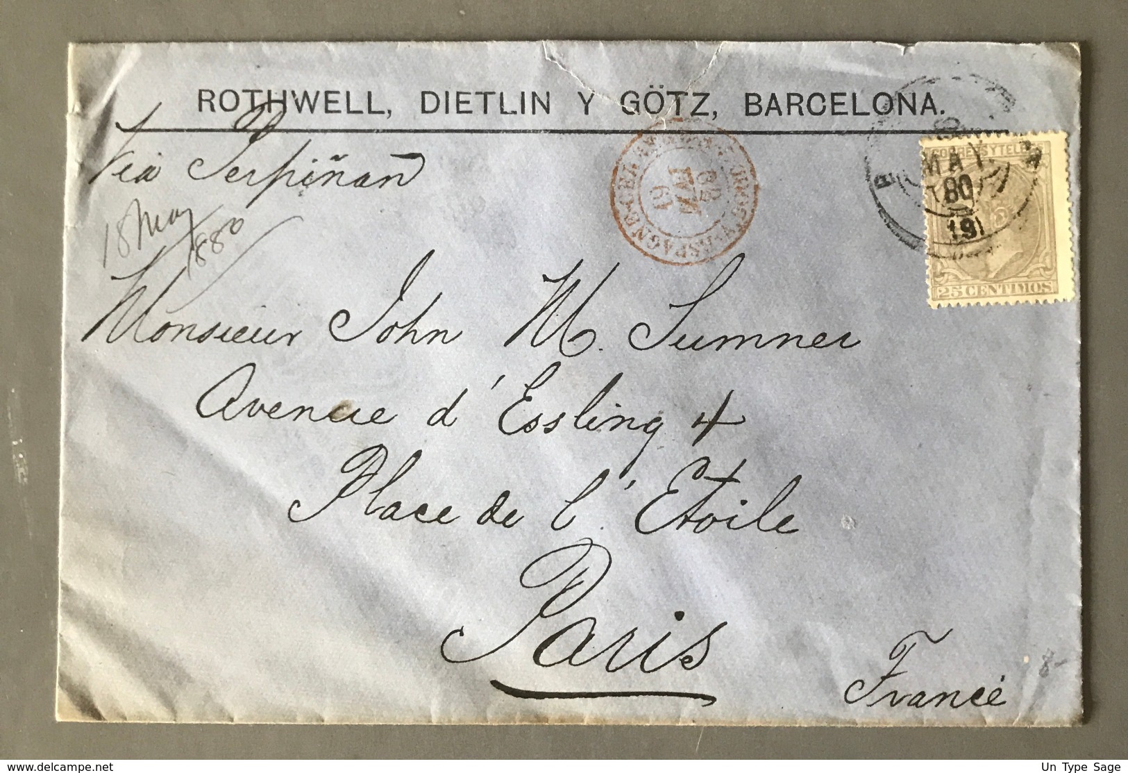 Espagne, Lettre De Barcelone Pour Paris Via Perpignan 1880, Ambulant ESPAGNE  ??? - (W1314) - Lettres & Documents