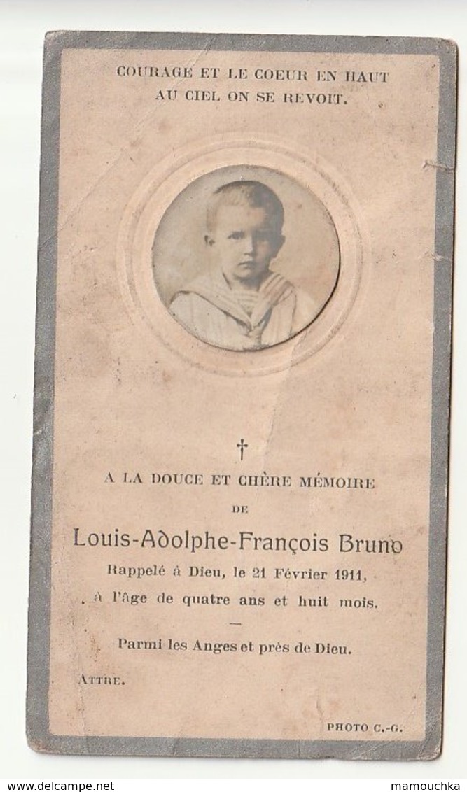 Décès Louis Adolphe François Bruno  Attre 1911 (enfant 4 Ans) - Images Religieuses