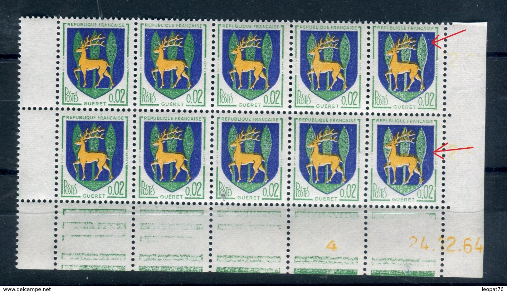 Variété N° Yvert 1351B, Dégradé Du Vert  En Bloc De 10 Coin Daté, Neufs Luxe - Prix Fixe - Réf V 750 - Unused Stamps