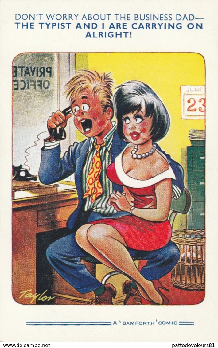 CPA Anglaise Grivoise Pin-up  Sexy Secrétaire Sur Les Genoux Secretary Patron Humour Illustrateur TAYLOR (2 Scans) - Taylor