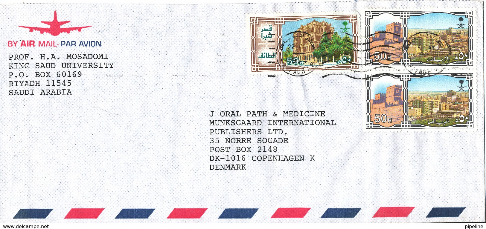 Saudi Arabia Air Mail Cover Sent To Denmark 22-2-1994 - Saudi Arabia