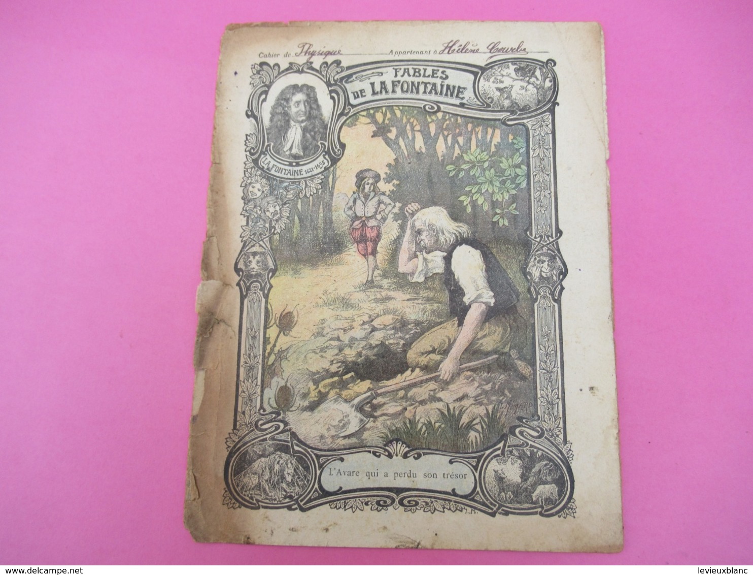 Couverture De Cahier D’écolier/Fables De La Fontaine/L'Avare Qui A Perdu Son Trésor/Cahier De Physique/Vers 1900  CAH242 - Stationeries (flat Articles)