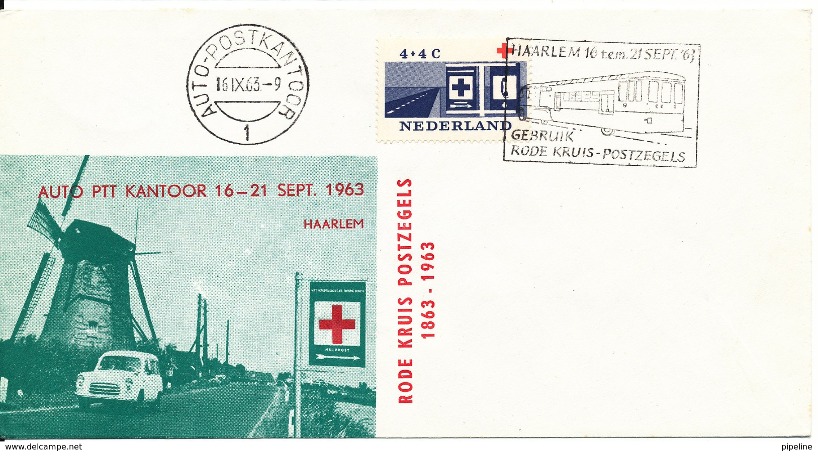 Netherlands Cover RED CROSS Auto Post Office Haarlem 16-9-1963 With Cachet And Nice Postmark - Rotes Kreuz