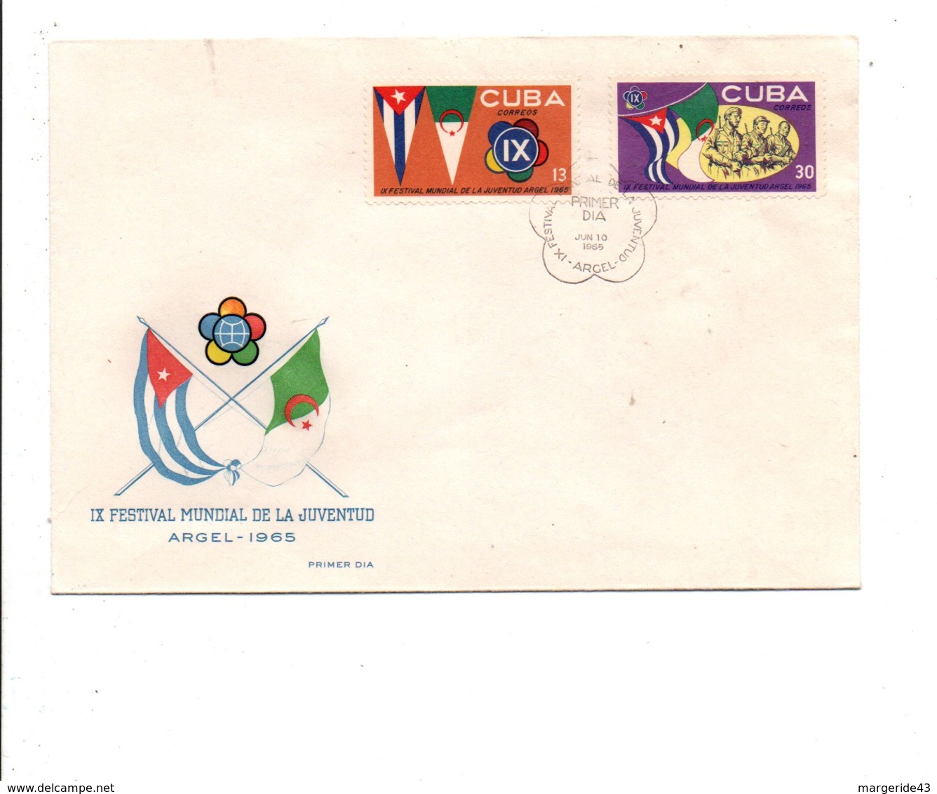 CUBA FDC 1965 9 EME FESTIVAL DE LA JEUNESSE ALGERIENNE - FDC