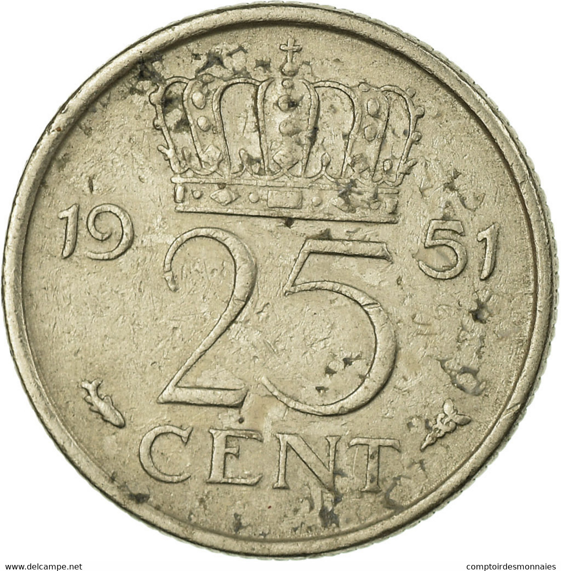 Monnaie, Pays-Bas, Juliana, 25 Cents, 1951, TB+, Nickel, KM:183 - 1948-1980 : Juliana