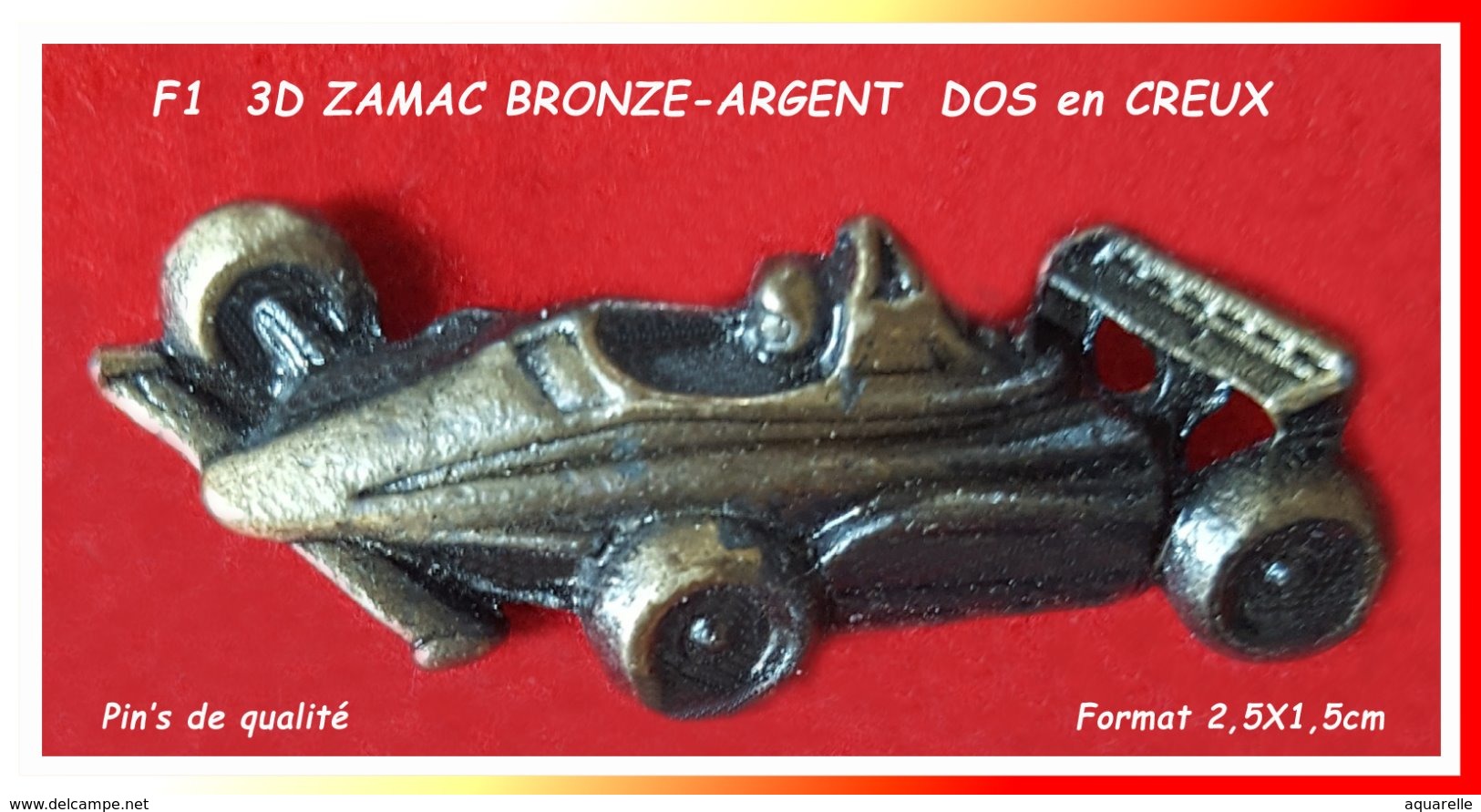 SUPER PIN'S F1 : ZAMAC BRONZE ARGENT 3D, Verso En Creuc, Clou Serti, Format 2,5X1,5cm Super Visuel - F1