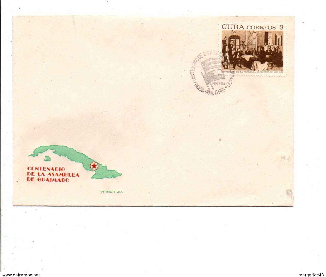 CUBA FDC 1969 CENTENAIRE DE L'ASSEMBLEE DE GUAIMARO - FDC