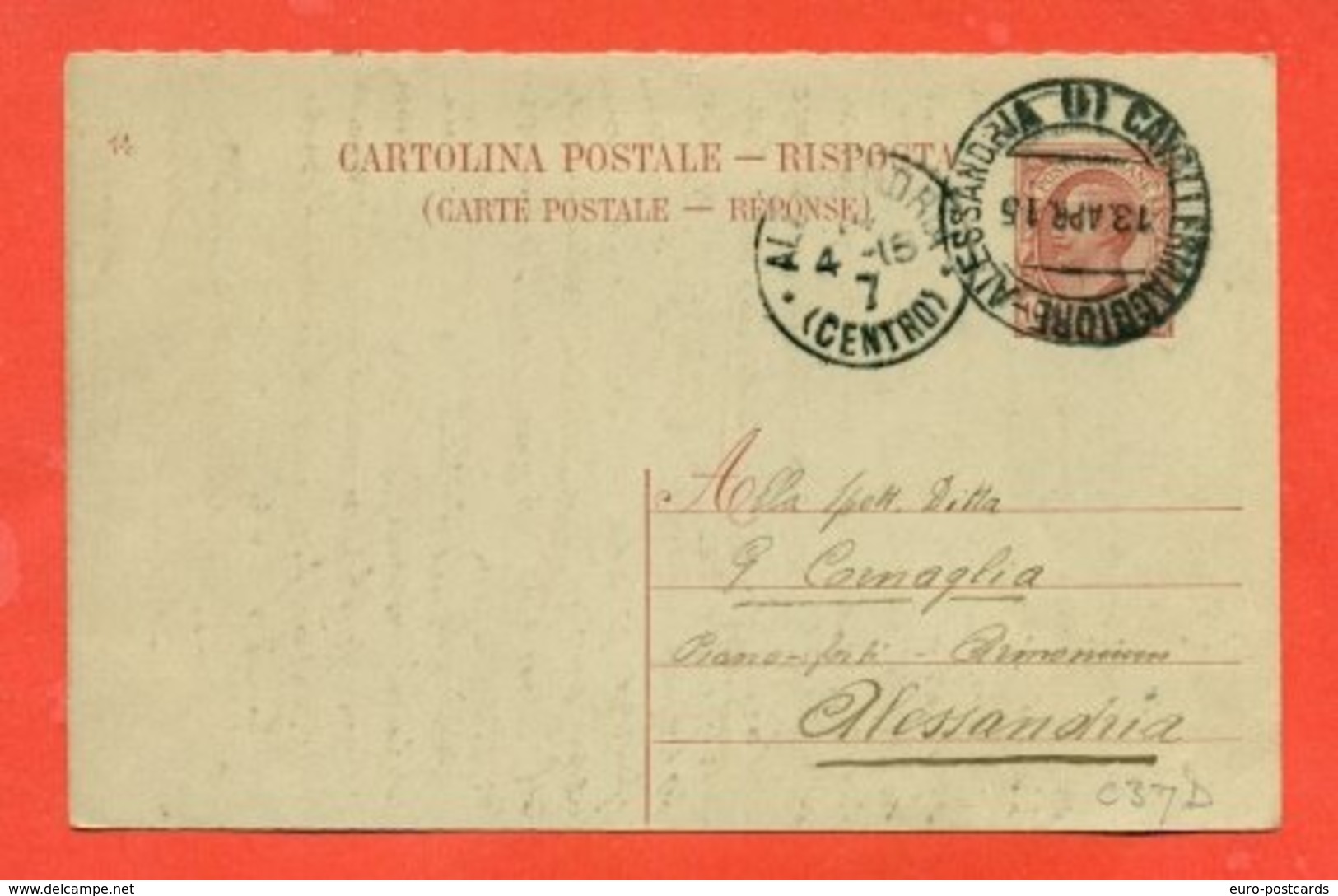 INTERI POSTALI - C 37/14  AMBULANTE ALESSANDRIA - CAVALLERMAGGIORE - Stamped Stationery