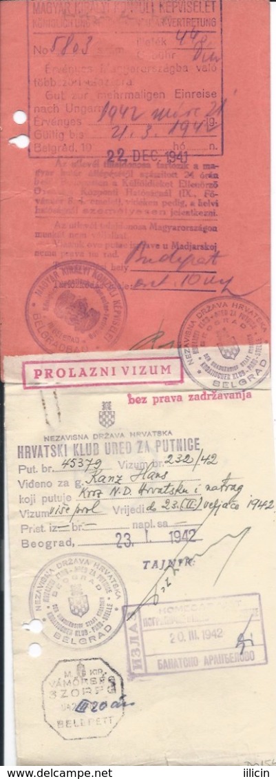 Document DO000154 - Yugoslavia Croatia NDH Serbia Belgrade Zemun (Semlin) WW2 Fascism Nazism Travel Visa 1941 - Historische Dokumente