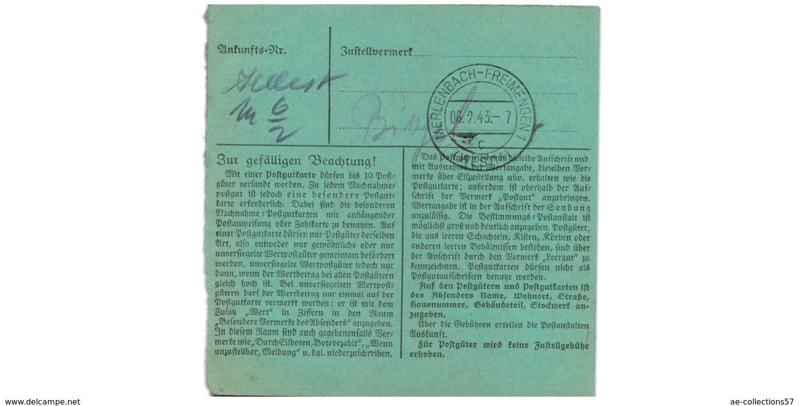 Allemagne  - Colis Postal  Départ Witten -Ruhr  -- 28/1/43 - Lettres & Documents