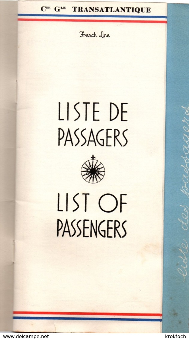 Paquebot Flandre - Liste Des Passagers Juin 1961 - Croisière Ecosse - CGT Générale Transatlantique - 24 X 13 Cm - Autres & Non Classés