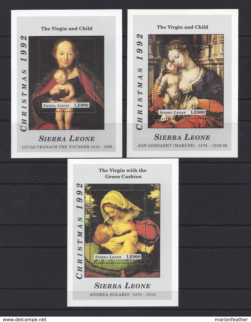 SERRIA LEONE.....QUEEN ELIZABETH II.(1952-NOW)..." CHRISTMAS 1992.... "...SET OF 3  MINI SHEETS.......MH. - Kerstmis