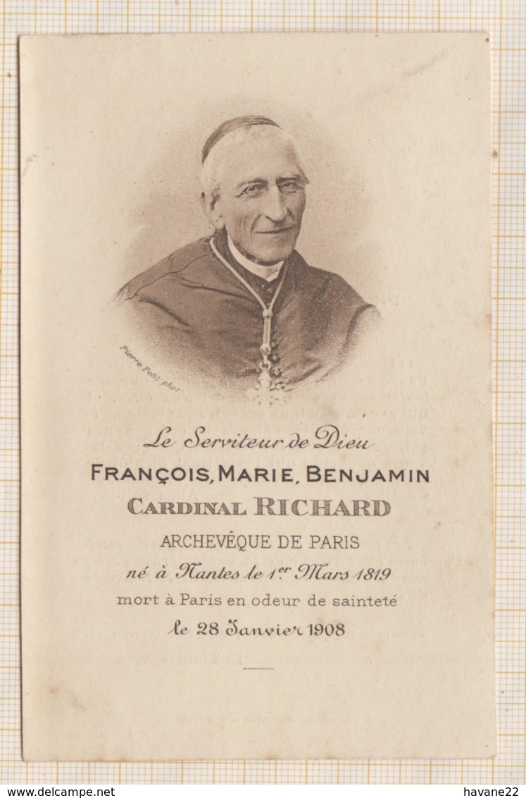 9AL1907 IMAGE RELIGIEUSE MORTUAIRE CARDINAL RICHARD ARCHEVEQUE DE PARIS 1908 2 SCANS - Images Religieuses