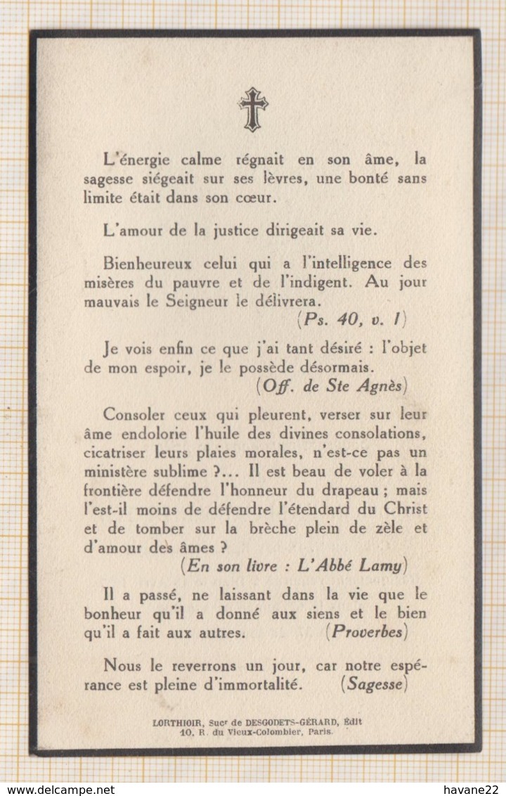 9AL1908 IMAGE RELIGIEUSE MORTUAIRE ABBE BUTET CURE ND DES BLANCS MANTEAUX 1927 2 SCANS - Devotion Images