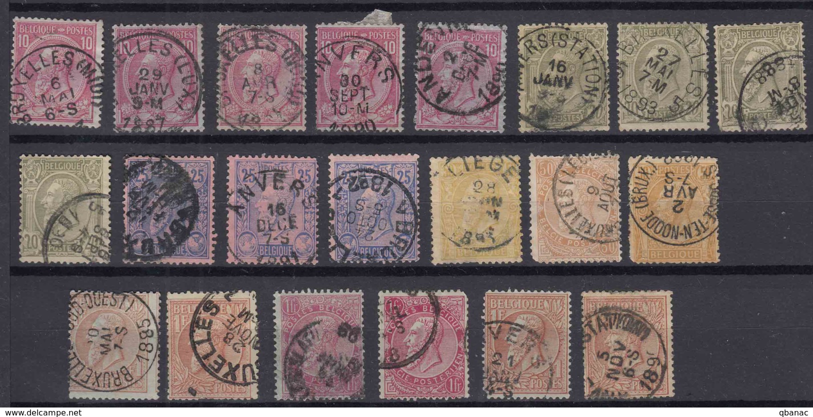 Belgium 1869/1894 Leopold II, Multiples - Interesting Cancels And Colours, Used - 1869-1883 Leopold II