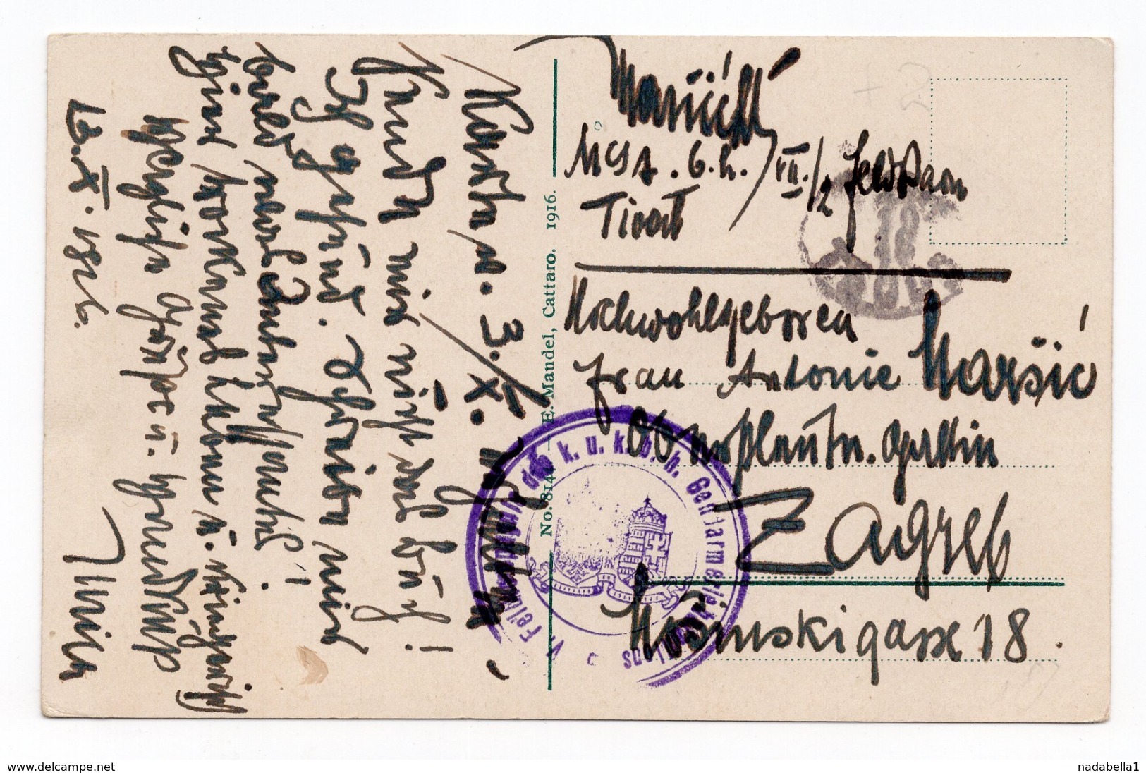 WWI MONTENEGRO, TIVAT, BOCCA DI CATTARO, VIEW OF LOVCEN, AUSTRIAN MILITARY CARD TO ZAGREB - Montenegro