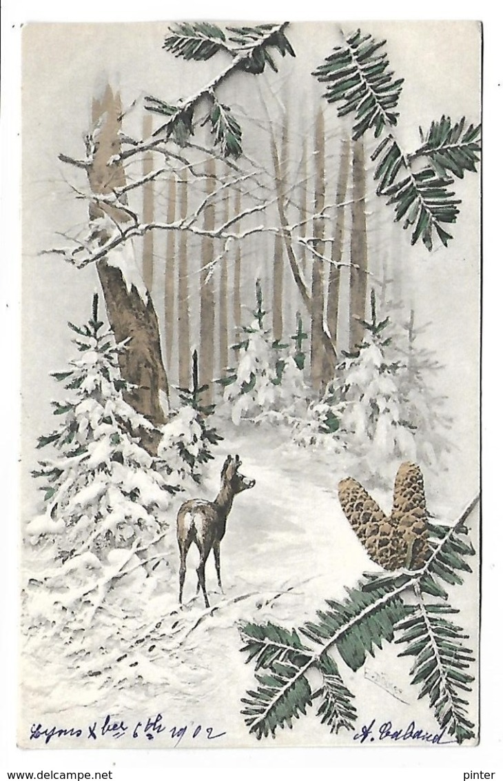 Biche Et Paysage Neigeux - Illustrateur MM VIENNE - Vienne