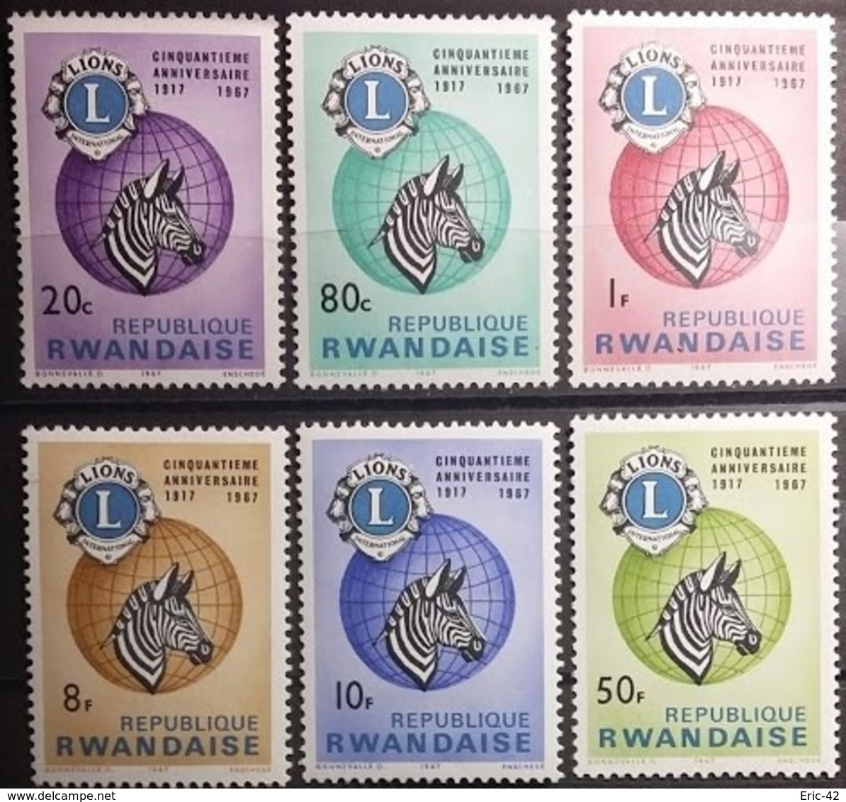 RWANDA - REPUBLIQUE RWANDAISE 1967 - 50 ANIVERSARIO DE LOS LEONES Yvert & Tellier Nº 227 / 232 Neuf* - Rotary, Lions Club
