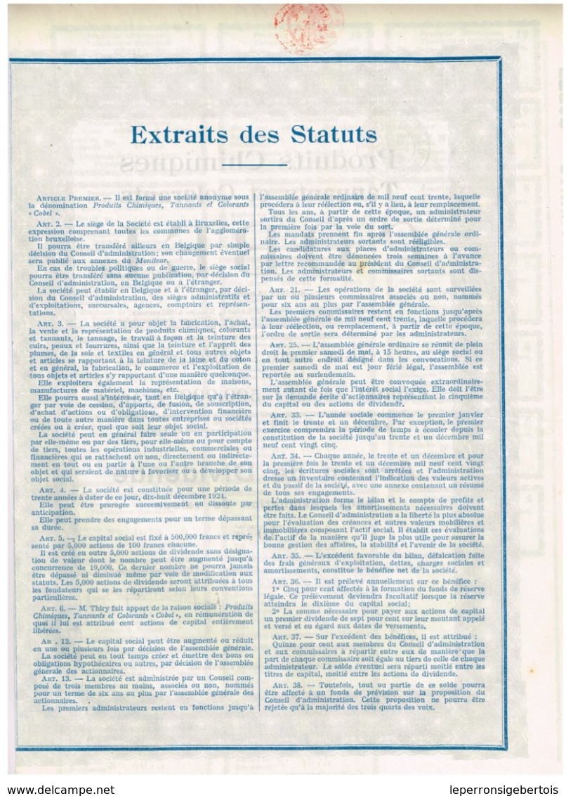 Titre Ancien - Produits Chimiques Tannants Et Colorant - COBEL - Titre De 1925 N° 4075 - Industrie