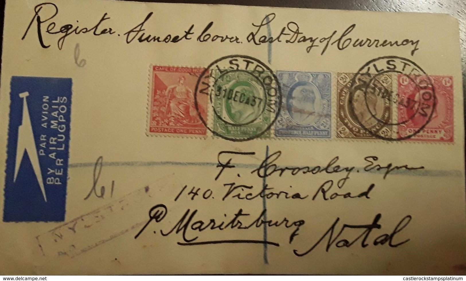 O) 1897 CIRCA - CAPE OF GOOD HOPE, LIBERTY, KING EDWAR VII, REGISTERED - AIRMAIL PER LUGPOST - Cape Of Good Hope (1853-1904)