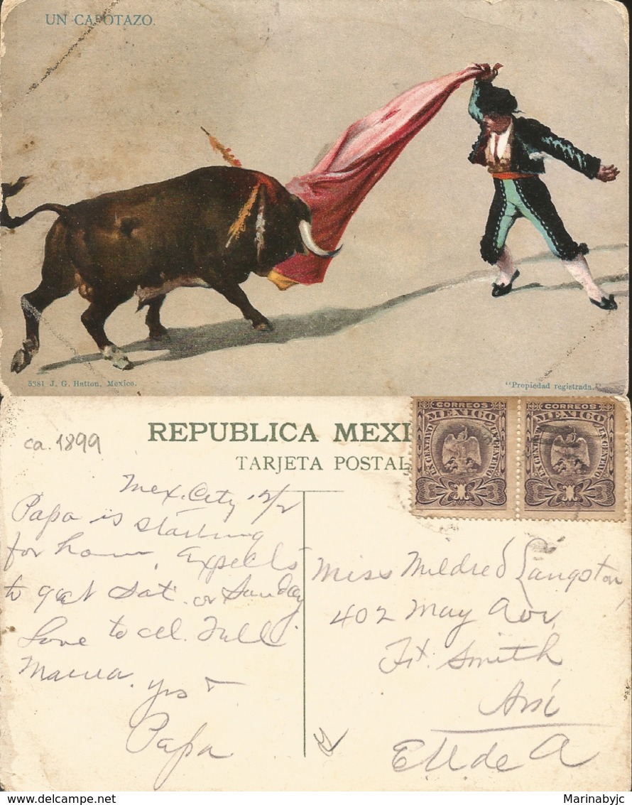 J) 1899 MEXICO, A CAPOTAZO, BULLFIGHTER, EAGLE, PAIR, MEXICAN REPUBLIC, CIRCULATED COVER, FROM MEXICO - Mexico