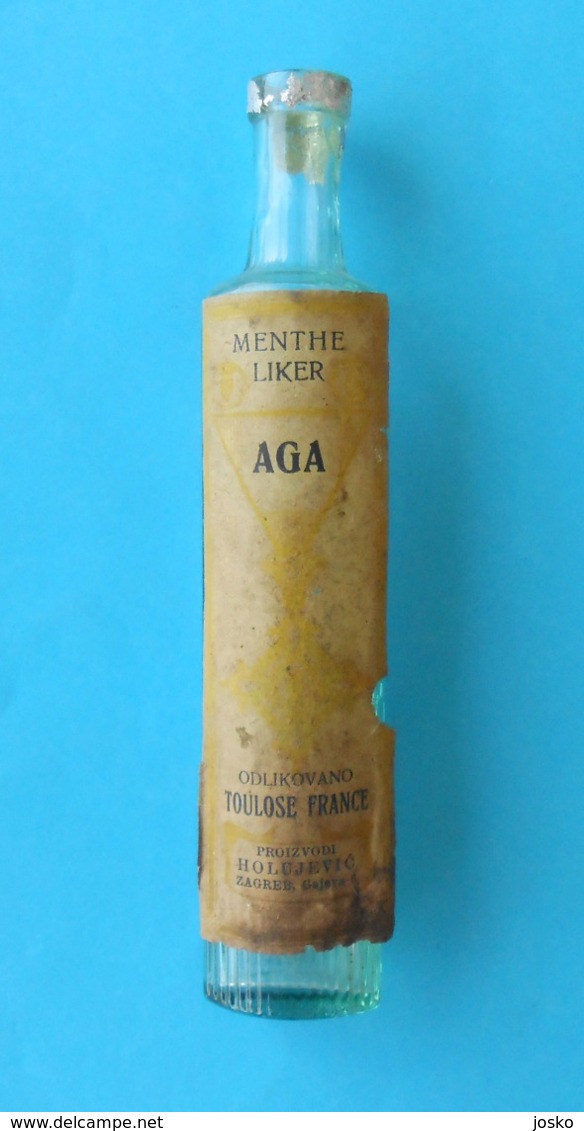 HOLUJEVIC ZAGREB (Croatia) - MENTHE LIKER AGA Antique Bottle Before WW2 * Honored At Toulose - France Ancienne Bouteille - Spirituosen