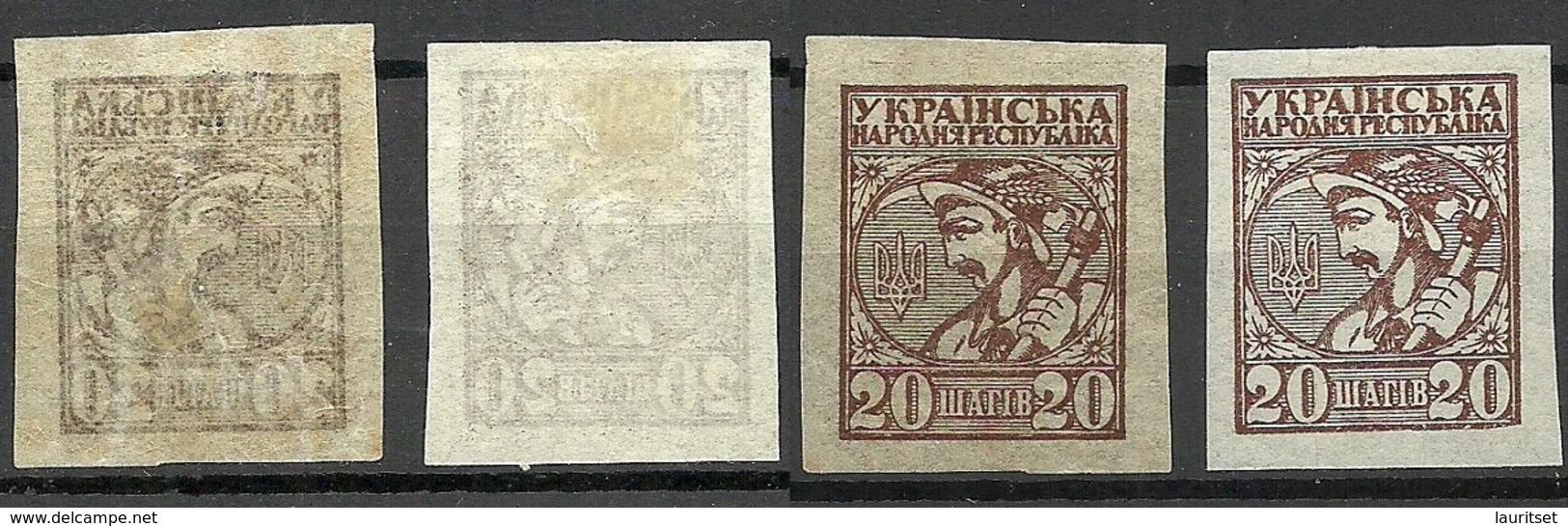 UKRAINE UKRAINA 1918 Michel 2 ERROR Variety Set Off Abklatsch + Normale Marke * - Ukraine