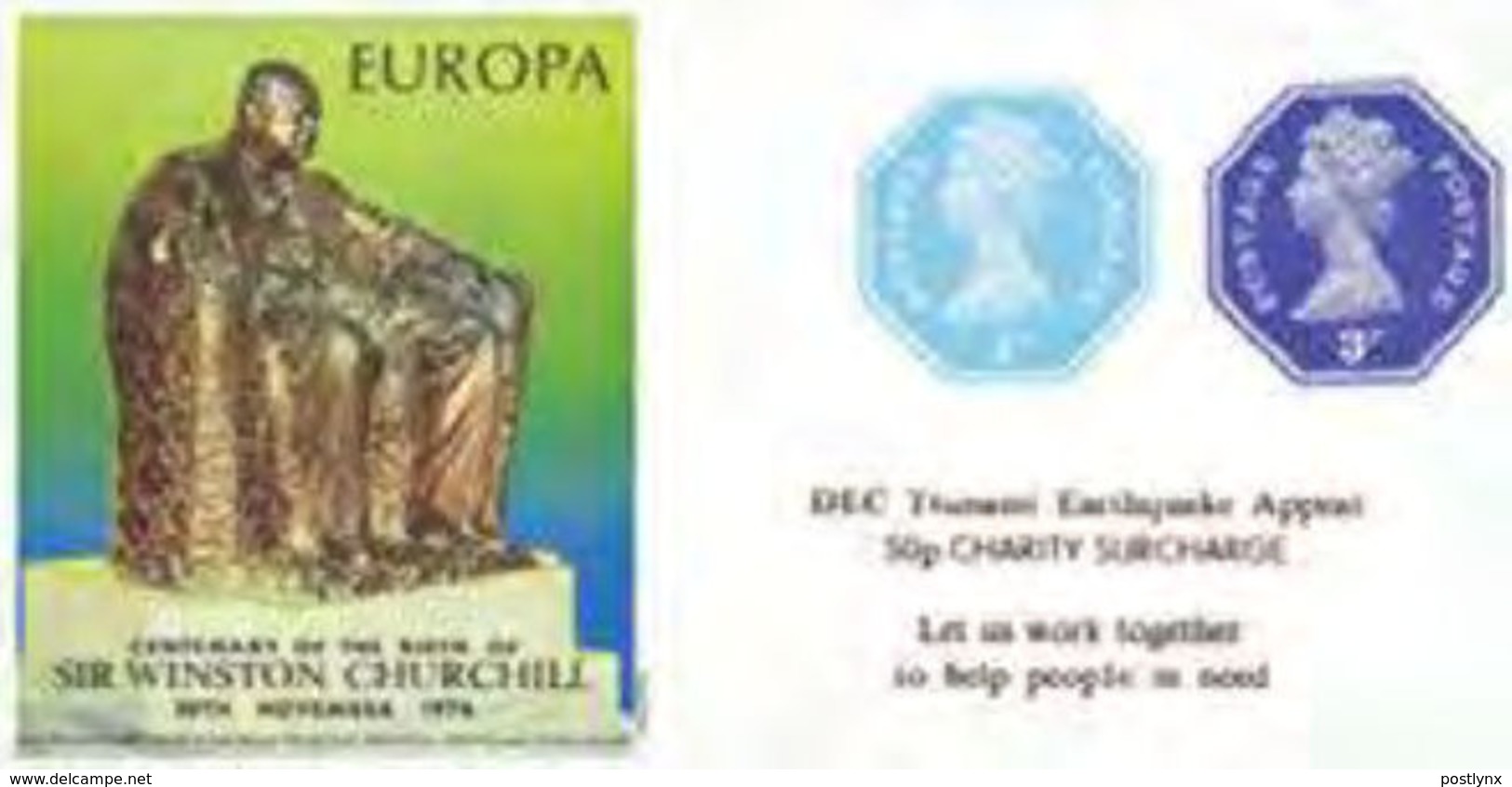 GREAT BRITAIN 1974/2005 Octagon IMPERF. 1p/3p EUROPA Churchill OVPT:Tsunami Sheetlet (postally Valid) [PRINT:250] - Non Dentelés