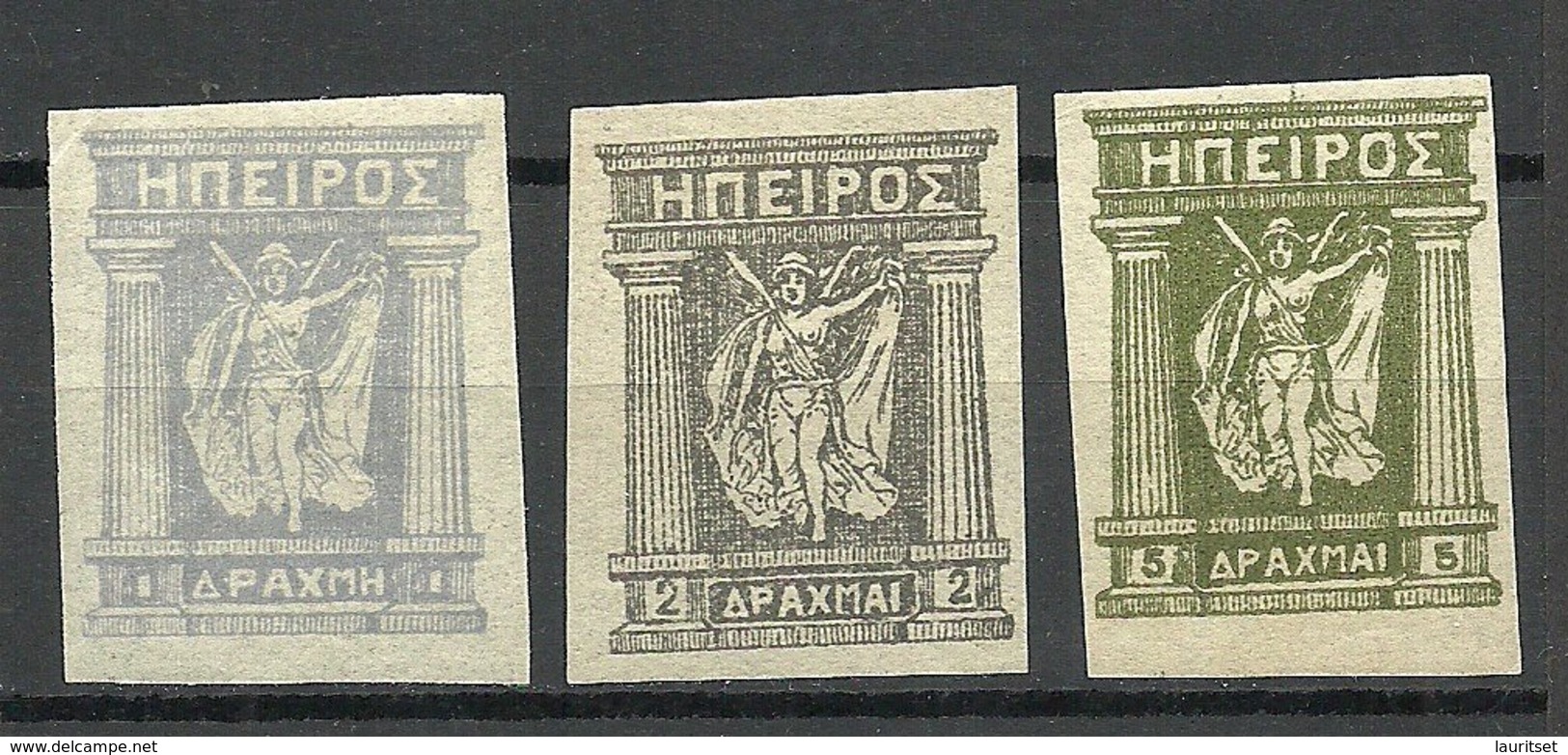 EPIRUS Epeiros Greece Ca 1914, 3 Imperforated Stamps, Godess MNH/MH - Epirus & Albanie