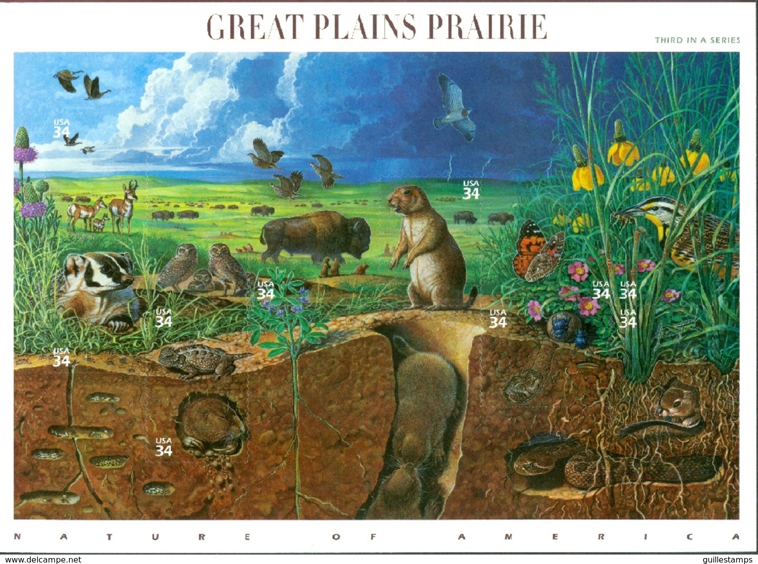 UNITED STATES OF AMERICA 2001 GREAT PLAINS PRAIRIE PANE OF 10** (MNH) - Unused Stamps